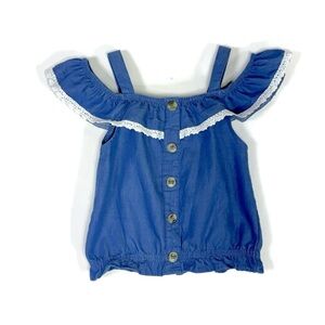 Forever Me  Girls Blue  Chambray Ruffled Top